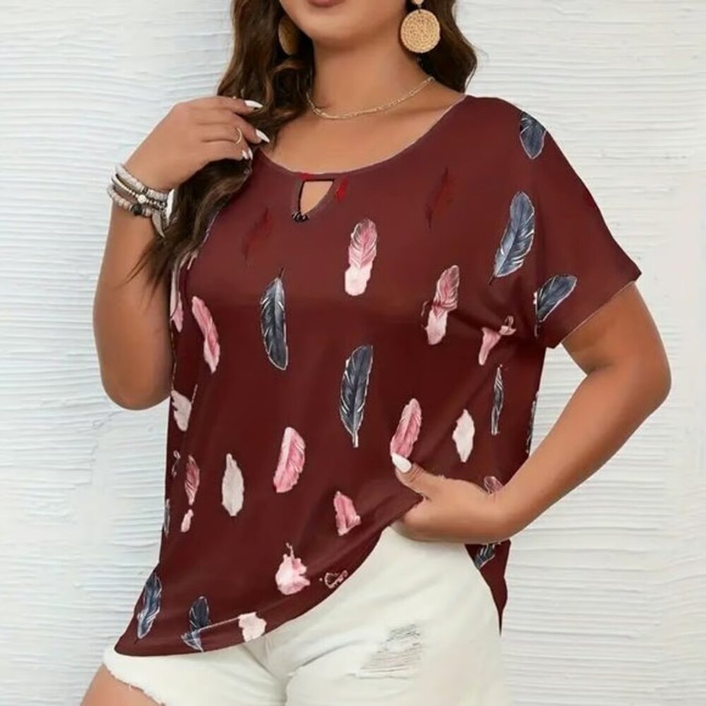 Keyhole neckline short sleeve top - NEW - 2XL